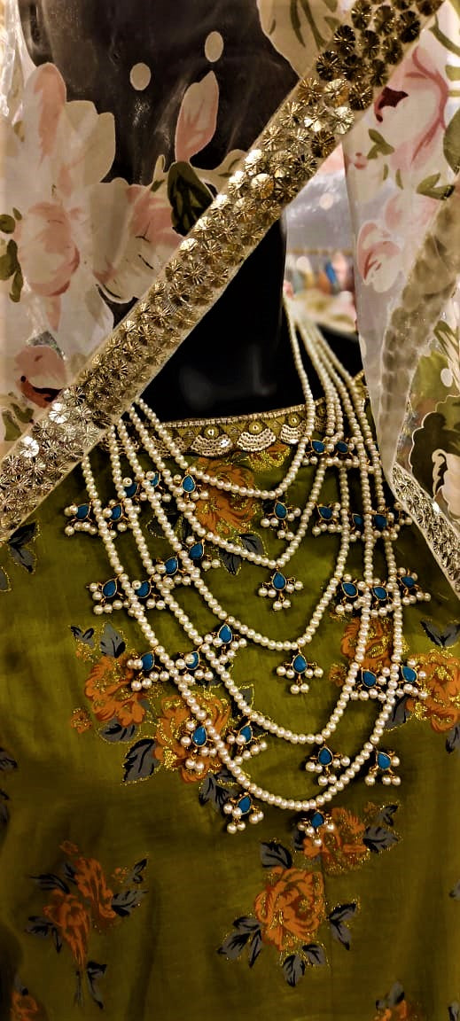 3 Piece Green Color Lawn Suit with Garara and Organza Duppatta