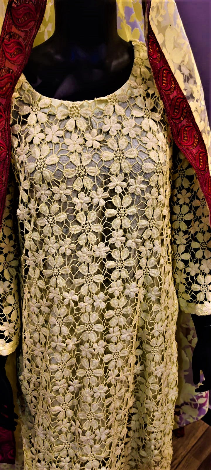 3 Piece Suit - Yellow Colour - Net SHIRT - SILK TROUSERS & Orangza DUPATTA.