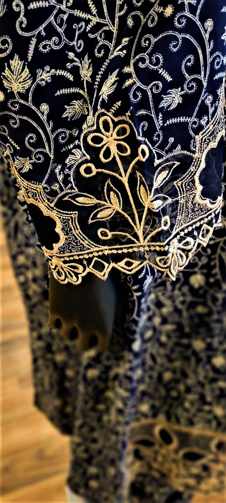 Dark Blue- 3 Piece Cutwork Embroidered Suit. Frock Style