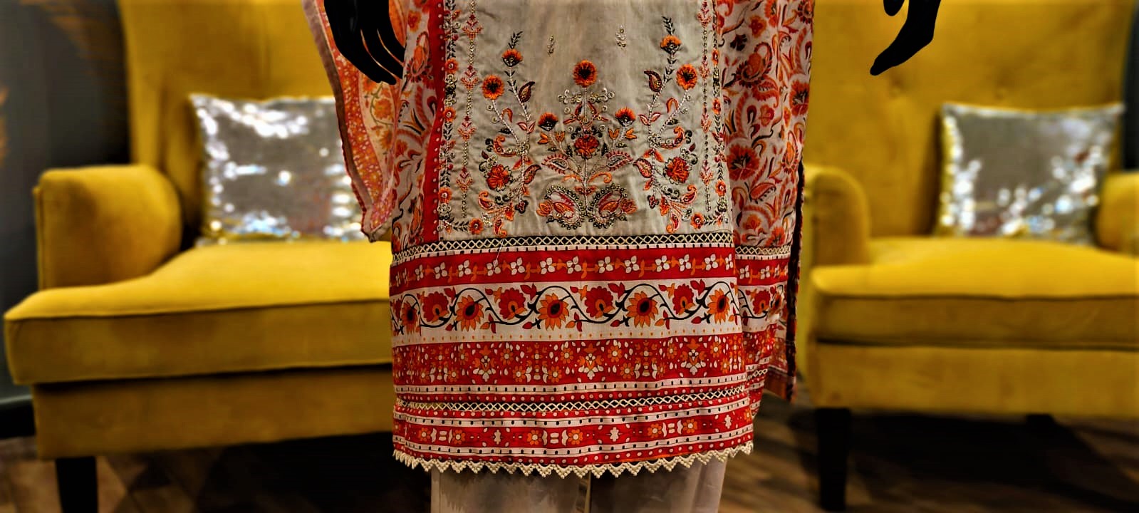 Fawn -3 Piece Stitched Embroidered Suit.