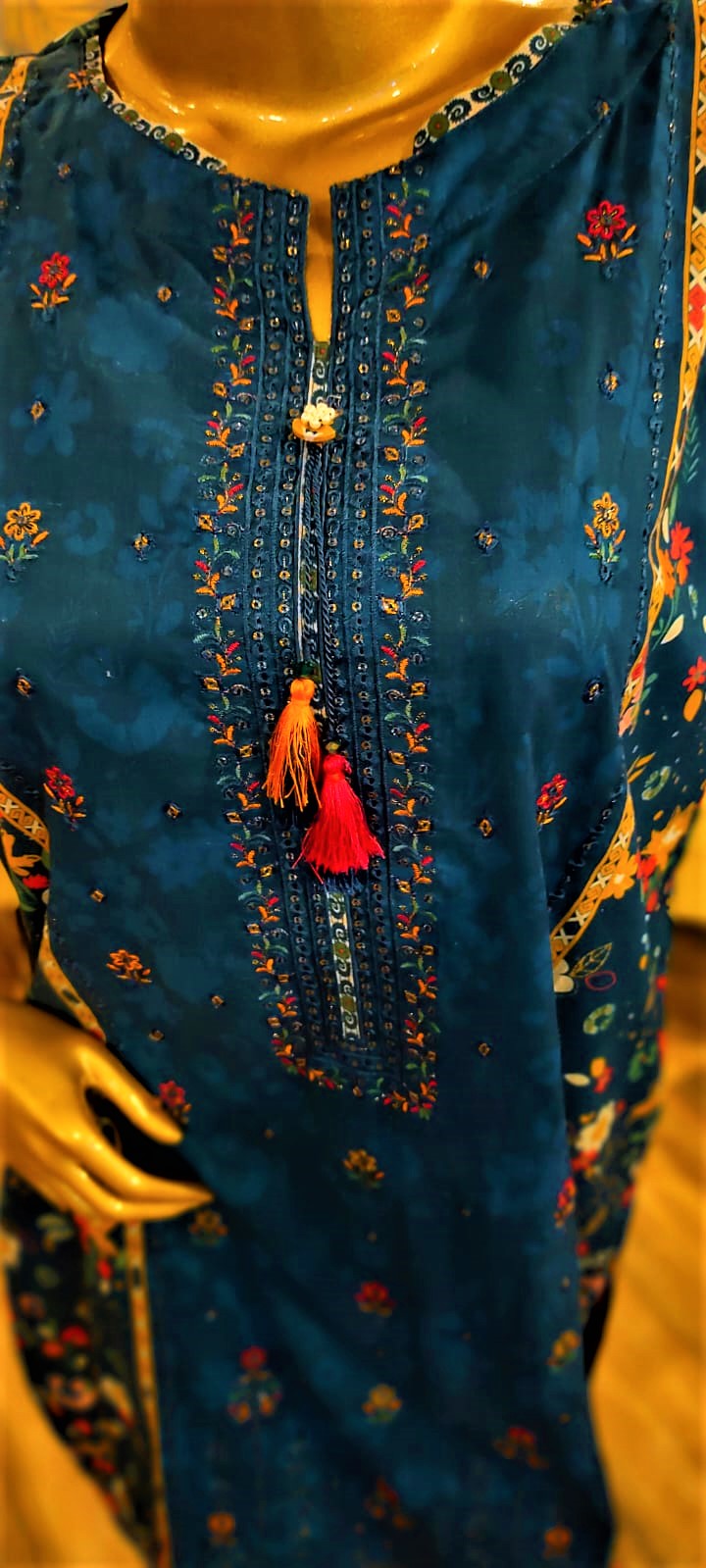 Blue Colour -3 Piece - Stitched Embroidered Lawn Suit.