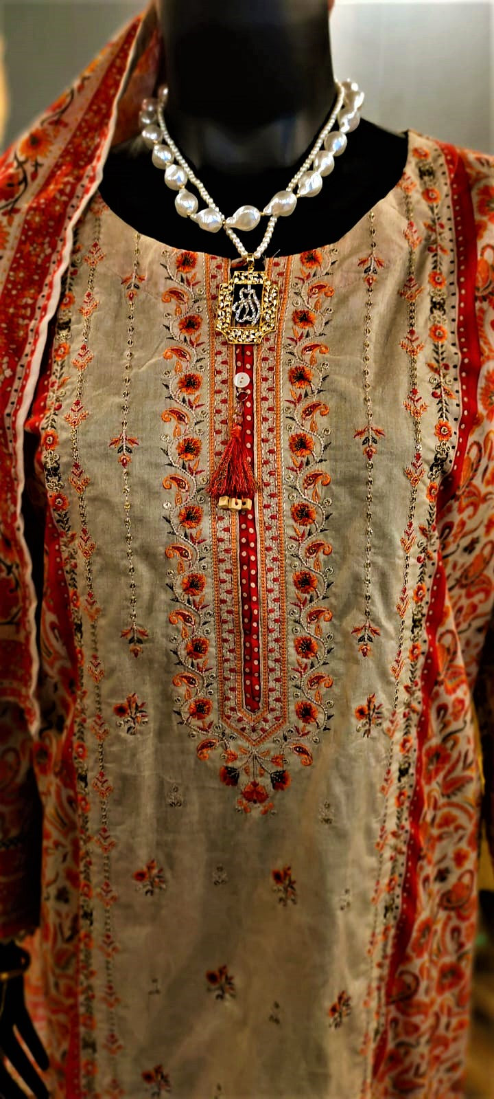 Fawn -3 Piece Stitched Embroidered Suit.