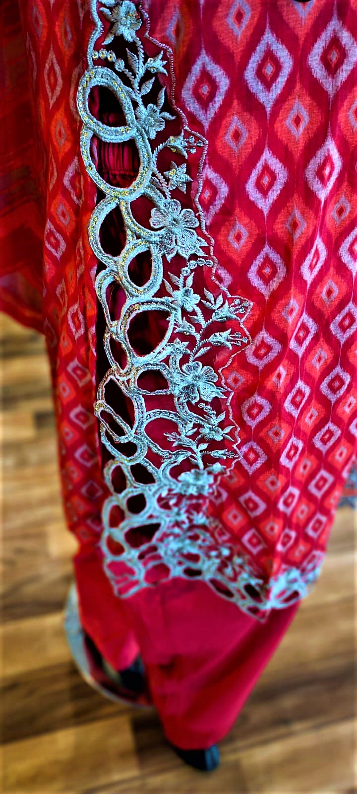 Pink Colour - 3 Piece Suit- 3 Piece Cutwork Embroidered Suit.