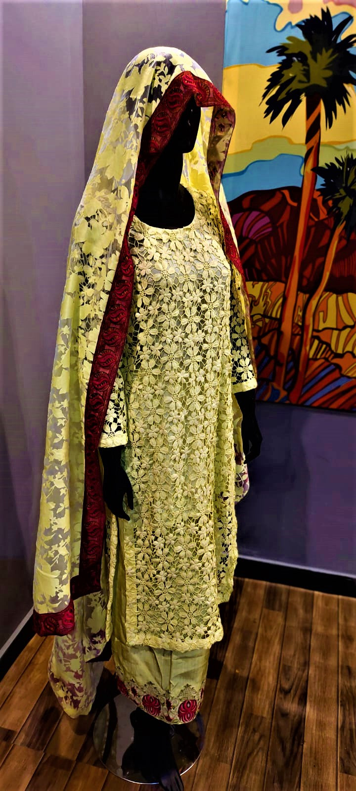 3 Piece Suit - Yellow Colour - Net SHIRT - SILK TROUSERS & Orangza DUPATTA.