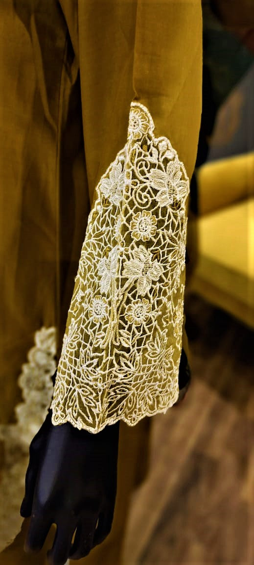 Ready to Wear- 2 Piece -Mustard Color Lawn , Embroidery Shirt and Lawn Trousers