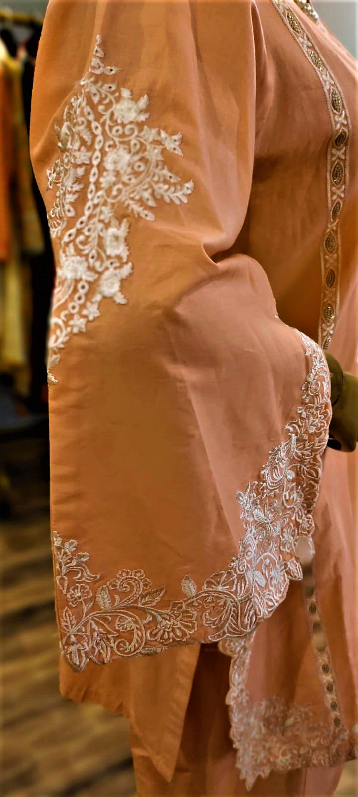 Ready to Wear- 2 Piece -Pink Colour Lawn , Embroidery Shirt (Neck, Sleeves, Daman) with Lawn Trousers.