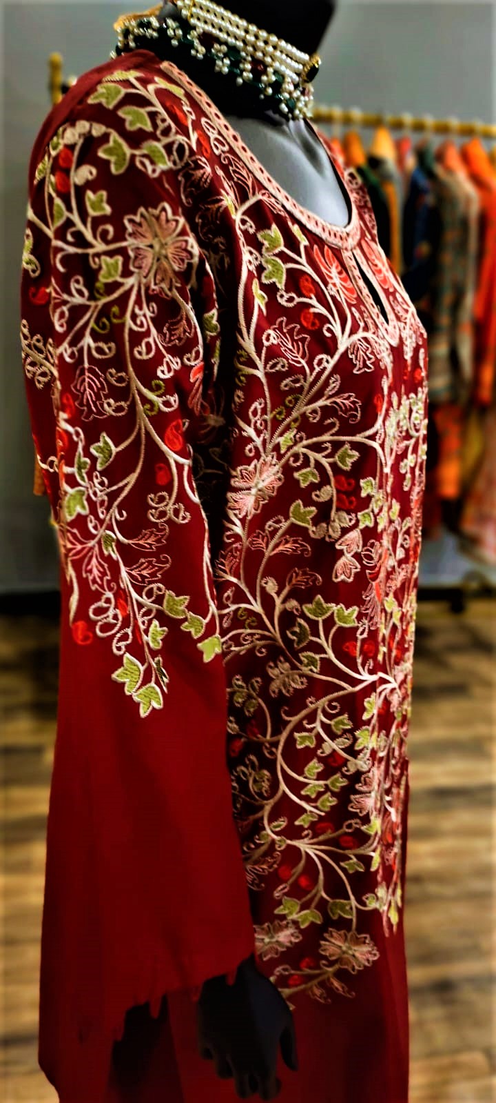 Ready to Wear- 2 Piece -Red Color Lawn Full Embroidery Stitched Suit .