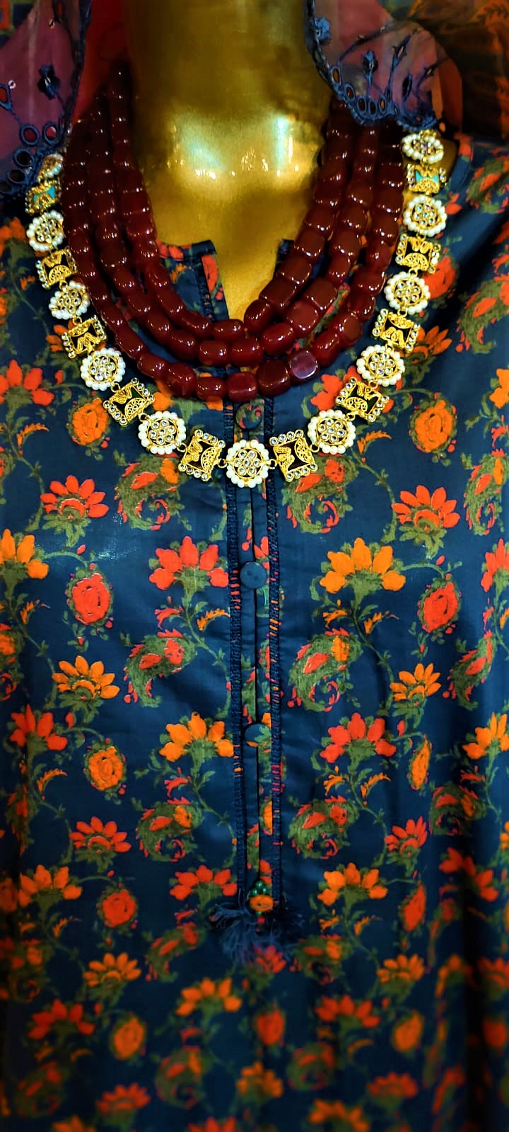 Blue Colour- 3 Piece -3D Lace-Cutwork and Chicken Kari Stitched Suit.