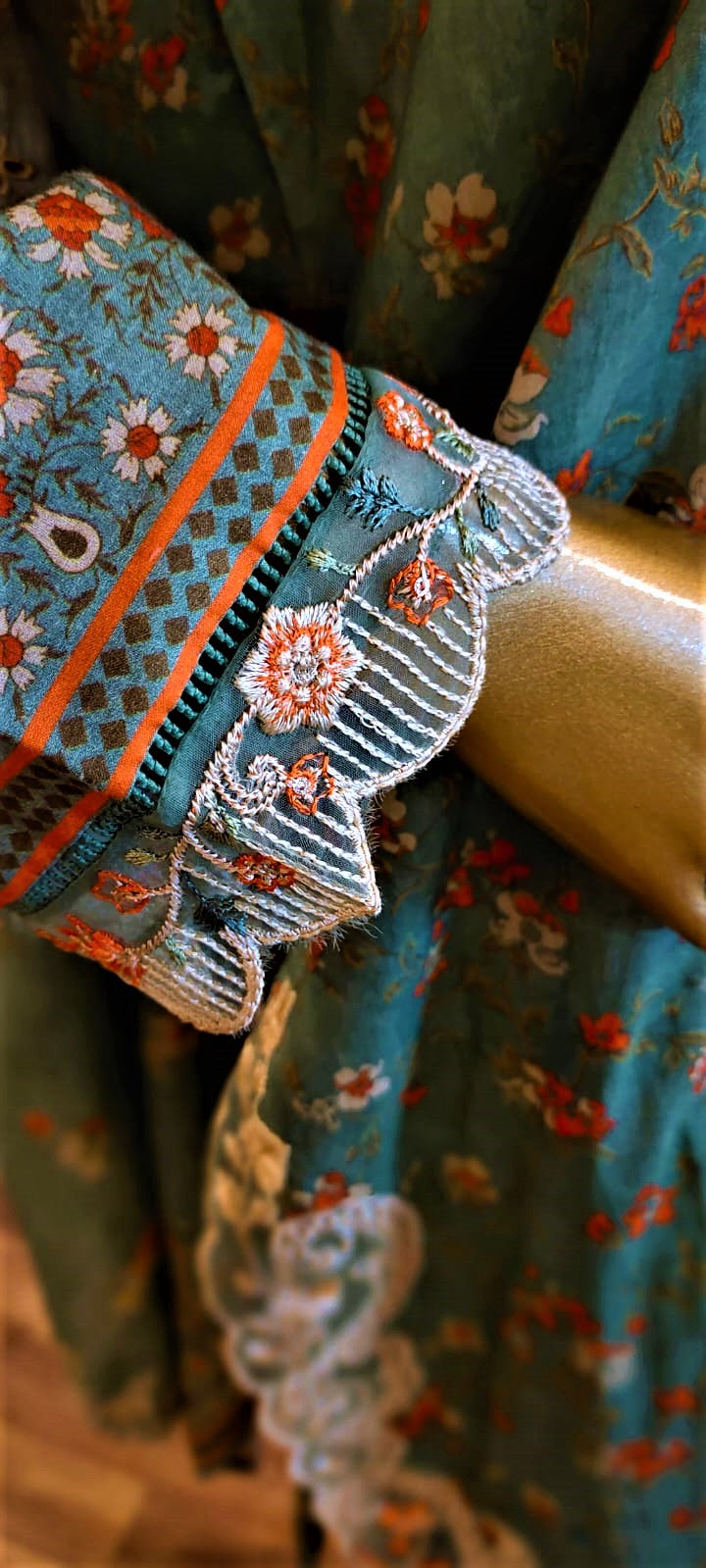 Sea Green Colour- 3 Piece Embroidered Shirt , Lawn Chickenkari Dupatta and Lawn Trousers.