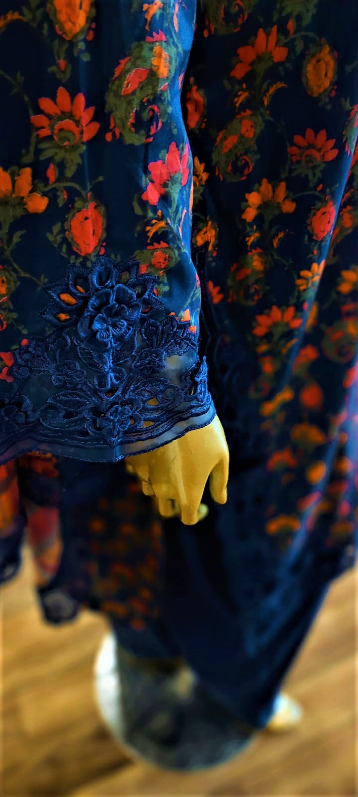 Blue Colour- 3 Piece -3D Lace-Cutwork and Chicken Kari Stitched Suit.