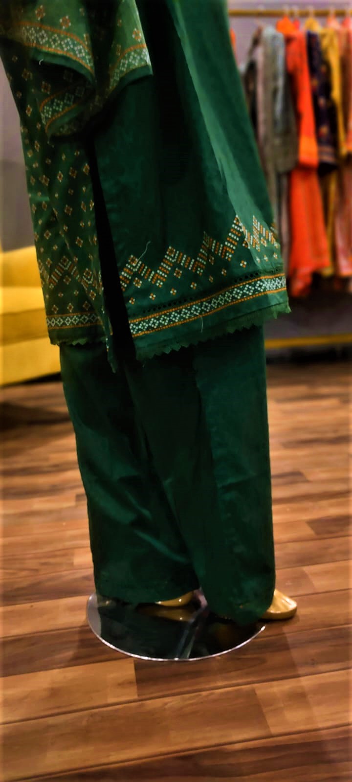Green Colour -3 Piece Cundari Stitched Suit.