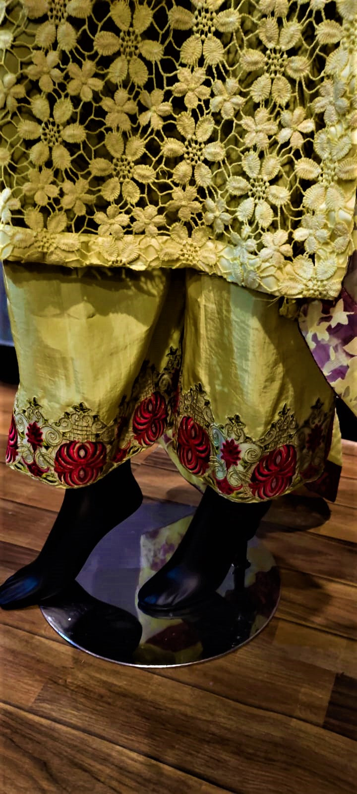 3 Piece Suit - Yellow Colour - Net SHIRT - SILK TROUSERS & Orangza DUPATTA.
