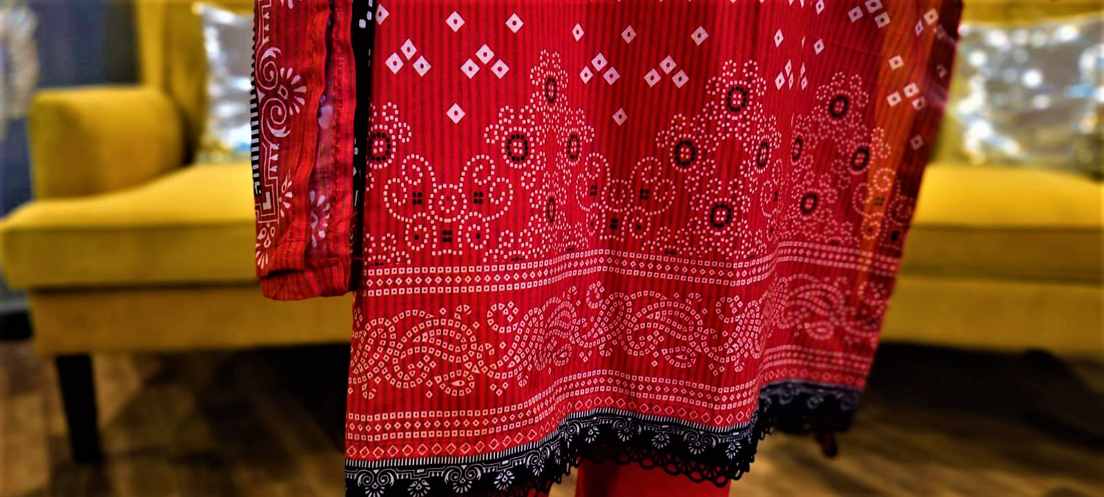 Ready to Wear- 3 Piece Red Color Lawn Embroidered Neck Stitched Suit.