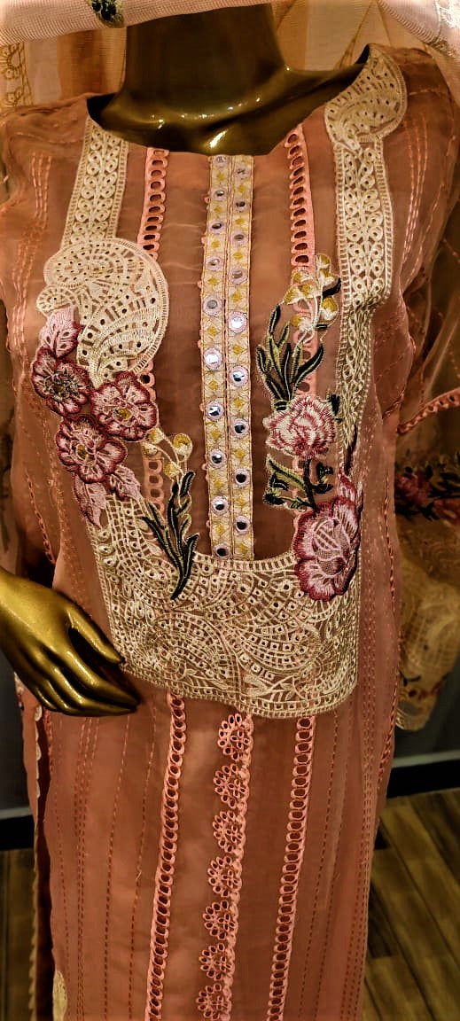 Fawn -3 Piece Stitched Embroidered Suit.
