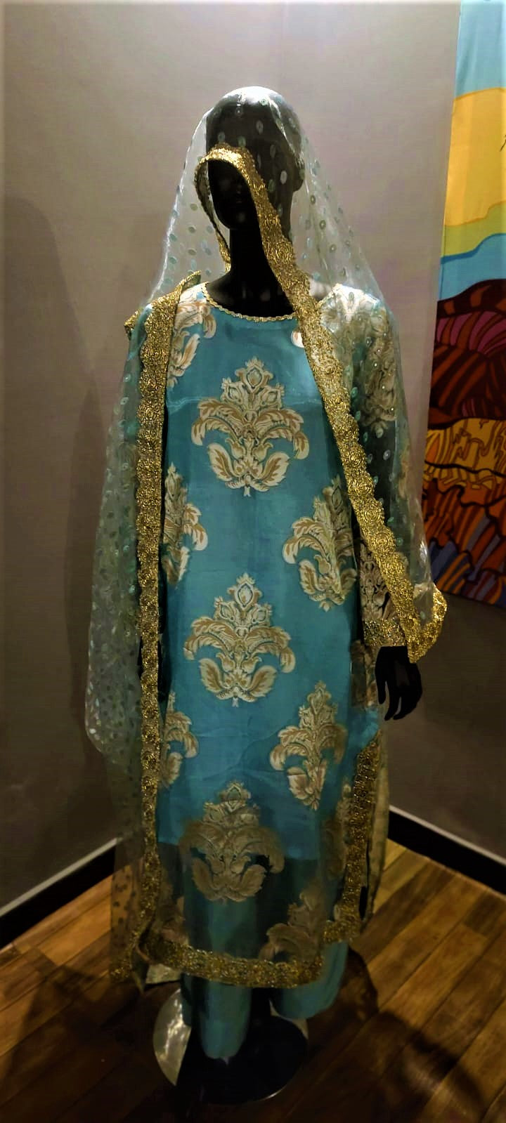 3 Piece Suit - Blue Colour - Organza SHIRT - SILK TROUSERS & Organza DUPATTA.