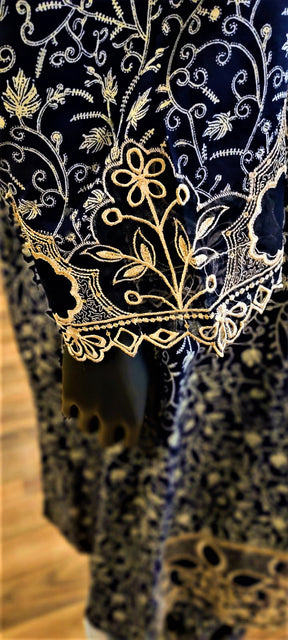 Dark Blue- 3 Piece Cutwork  Embroidered  Suit. Frock Style