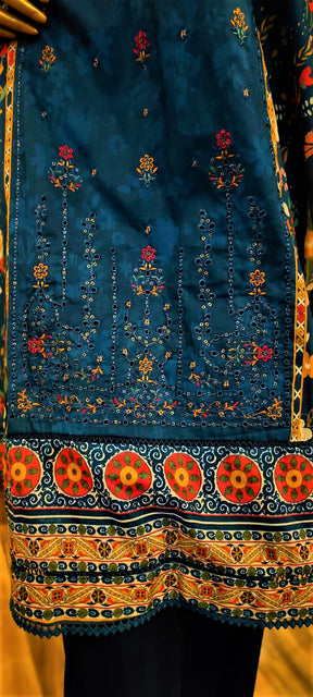 Blue Colour  -3 Piece - Stitched  Embroidered Lawn Suit.