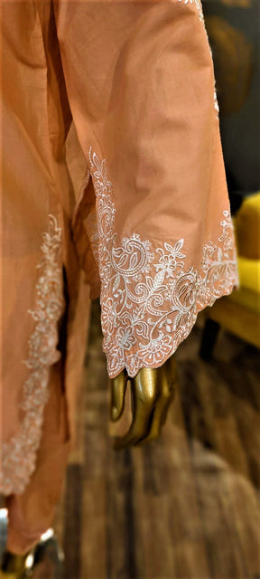 Ready to Wear- 3 Piece -Pink Colour Lawn ,  Embroidery Shirt (Neck, Sleeves, Daman) - Lawn Trousers & Net Embroidery  Dupatta.