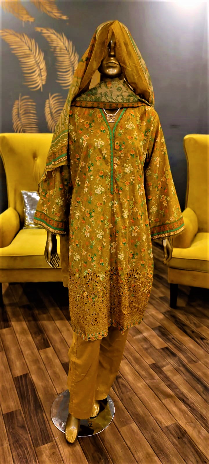 Yellow-3 Piece Lawn Embroidered Suit-Ready to Wear