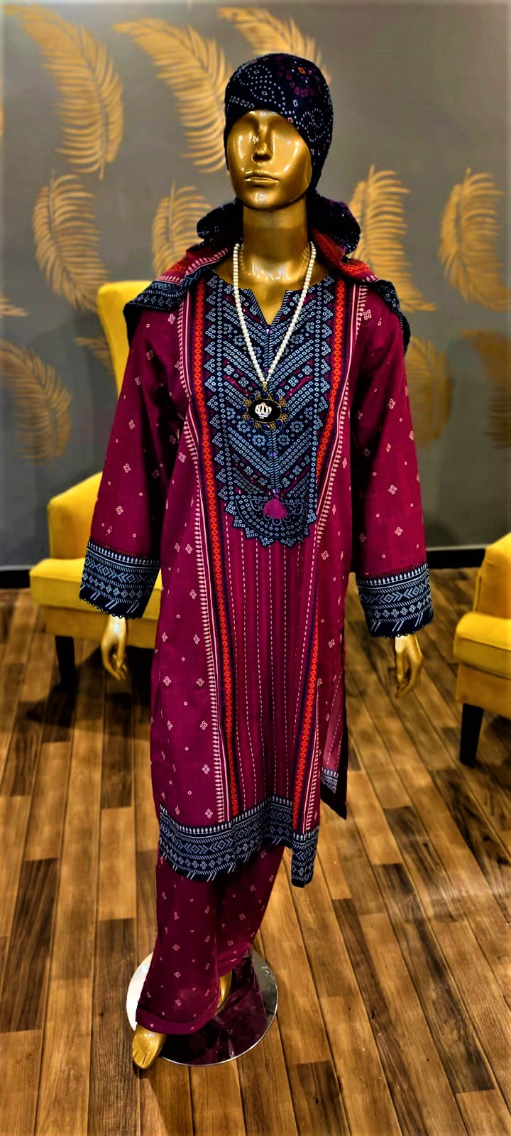 Purple Colour -3 Piece Cundari Stitched Suit.