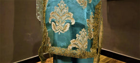 3 Piece Suit - Blue  Colour -  Organza SHIRT - SILK TROUSERS & Organza  DUPATTA.