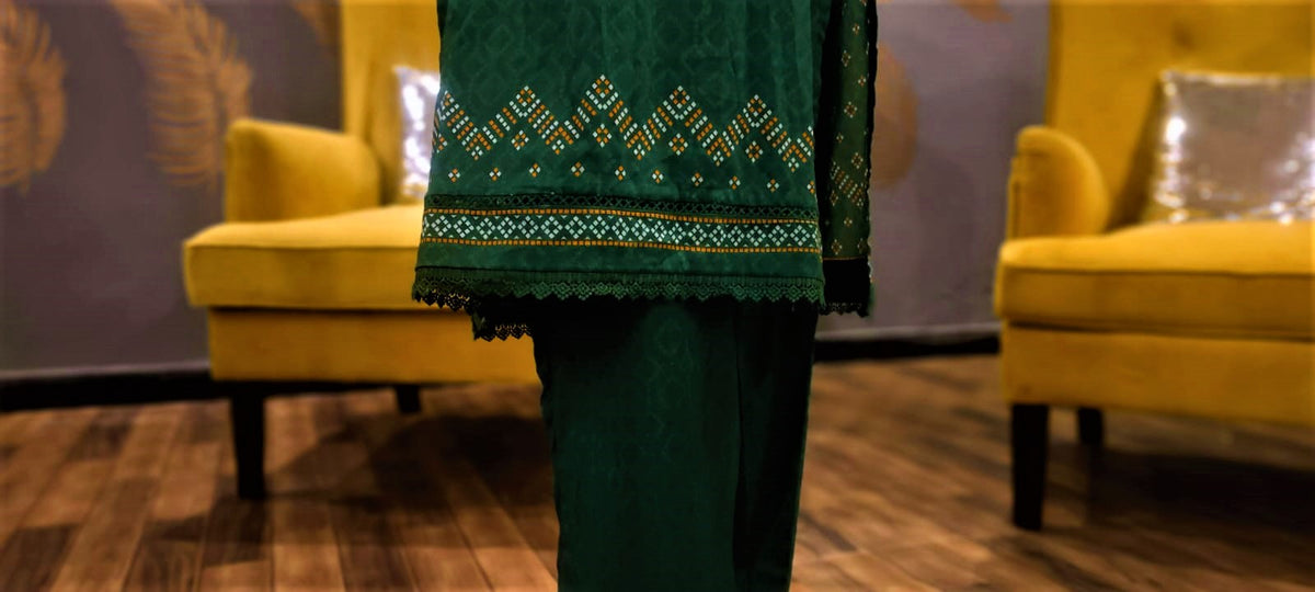 Green Colour -3 Piece Cundari Stitched Suit.