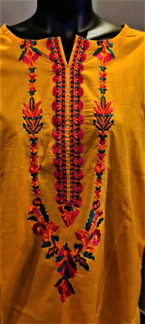 Ready to Wear- 2 Piece -Yellow Colour Lawn ,  Embroidery Shirt (Neck, Sleeves, Daman) with Lawn Trousers. (Copy)