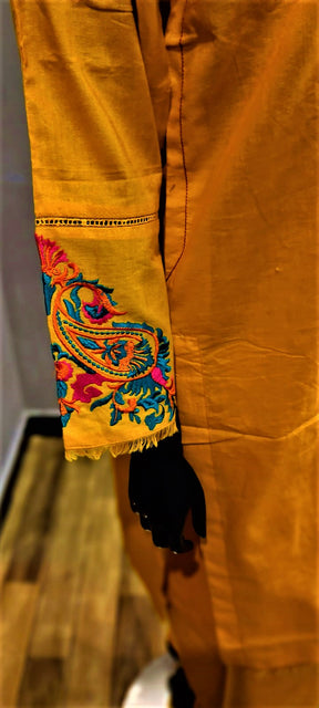 Ready to Wear- 2 Piece -Yellow Colour Lawn ,  Embroidery Shirt (Neck, Sleeves, Daman) with Lawn Trousers. (Copy)