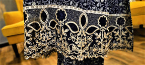 Dark Blue- 3 Piece Cutwork  Embroidered  Suit. Frock Style