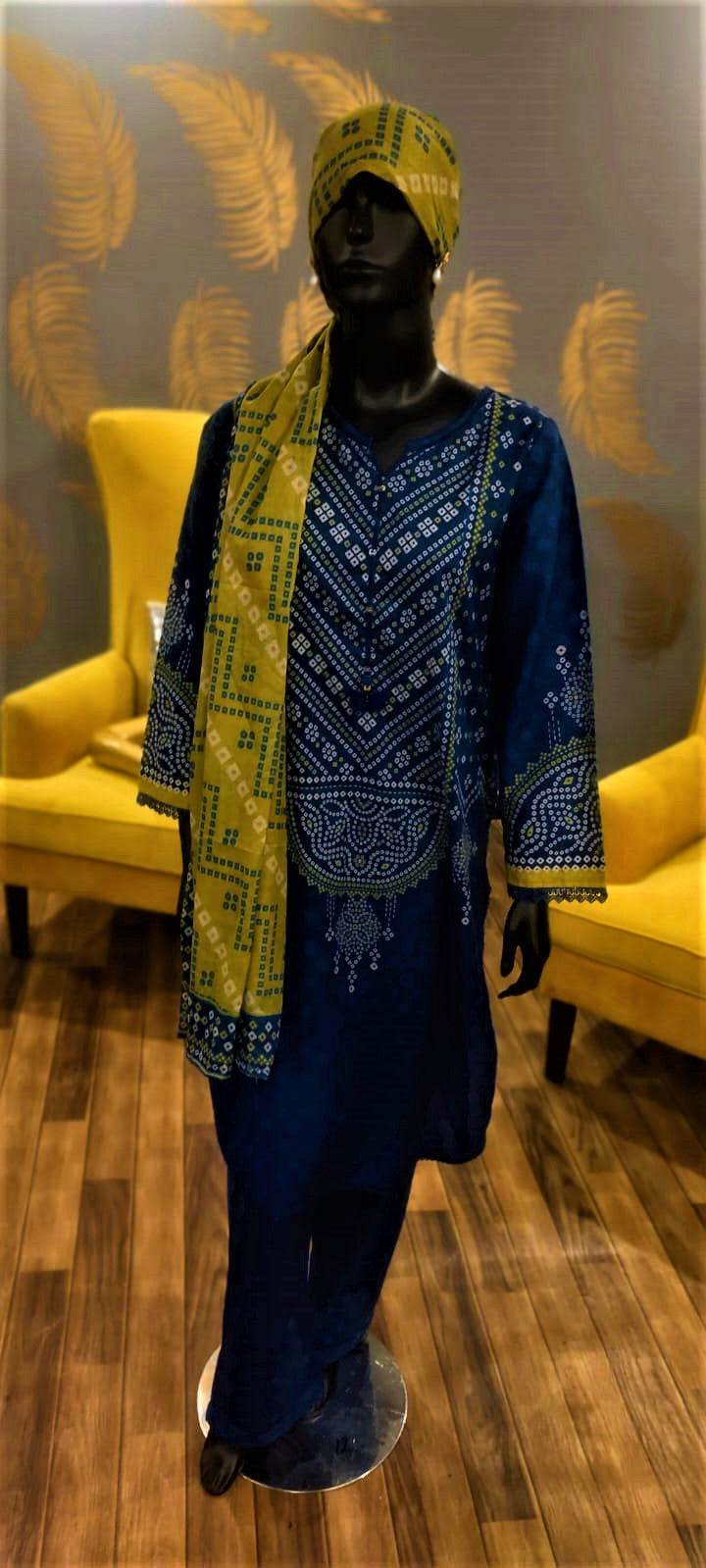 Blue Colour -3 Piece Cundari Stitched Suit.