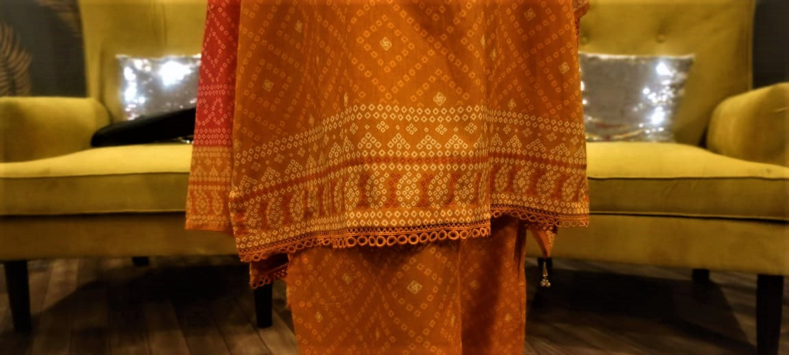 Orange Colour -3 Piece Cundari Stitched Suit.