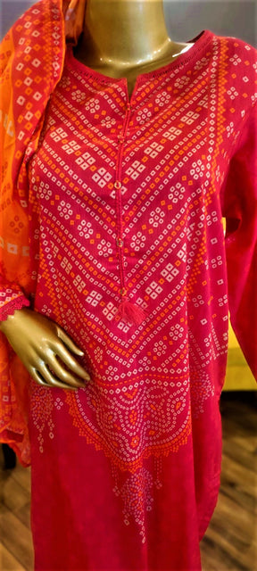 Pink Colour -3 Piece Cundari Stitched Suit.