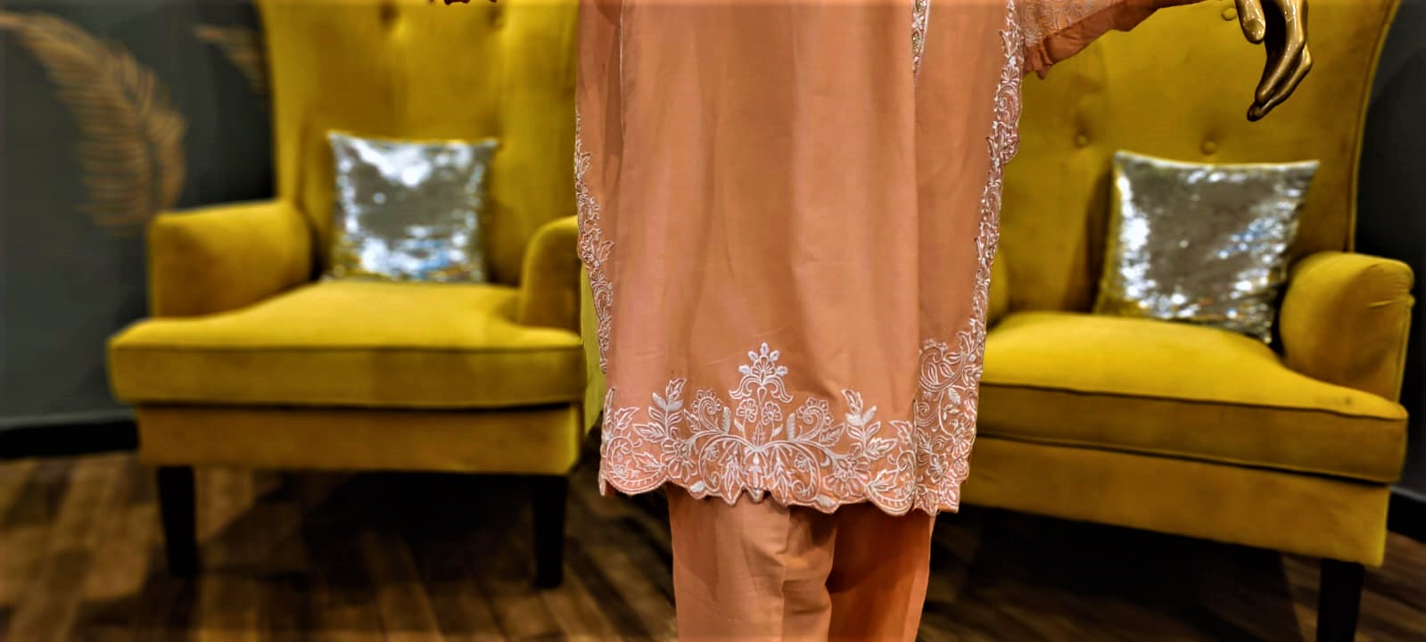 Ready to Wear- 2 Piece -Pink Colour Lawn ,  Embroidery Shirt (Neck, Sleeves, Daman) with Lawn Trousers.