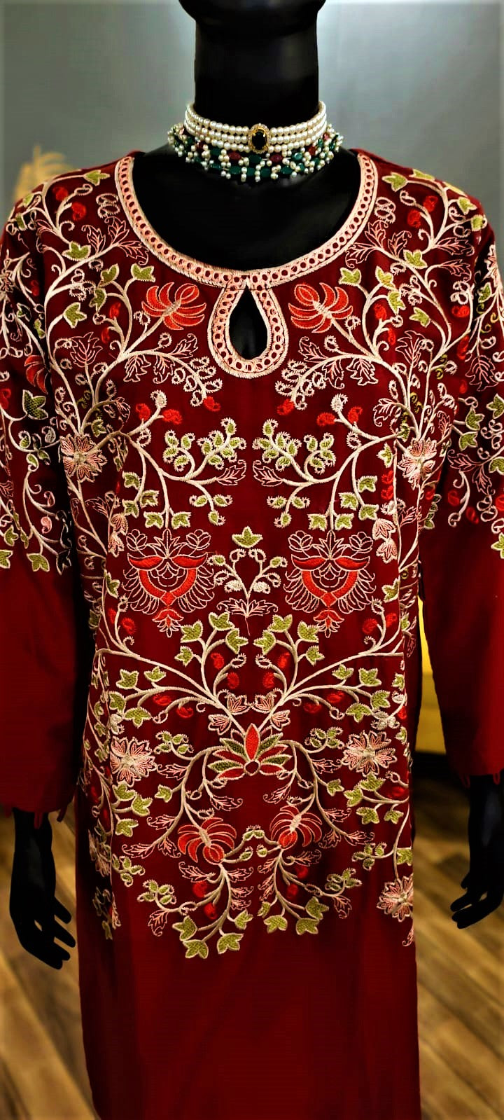 Ready to Wear- 2 Piece -Red Color Lawn Full Embroidery Stitched Suit .