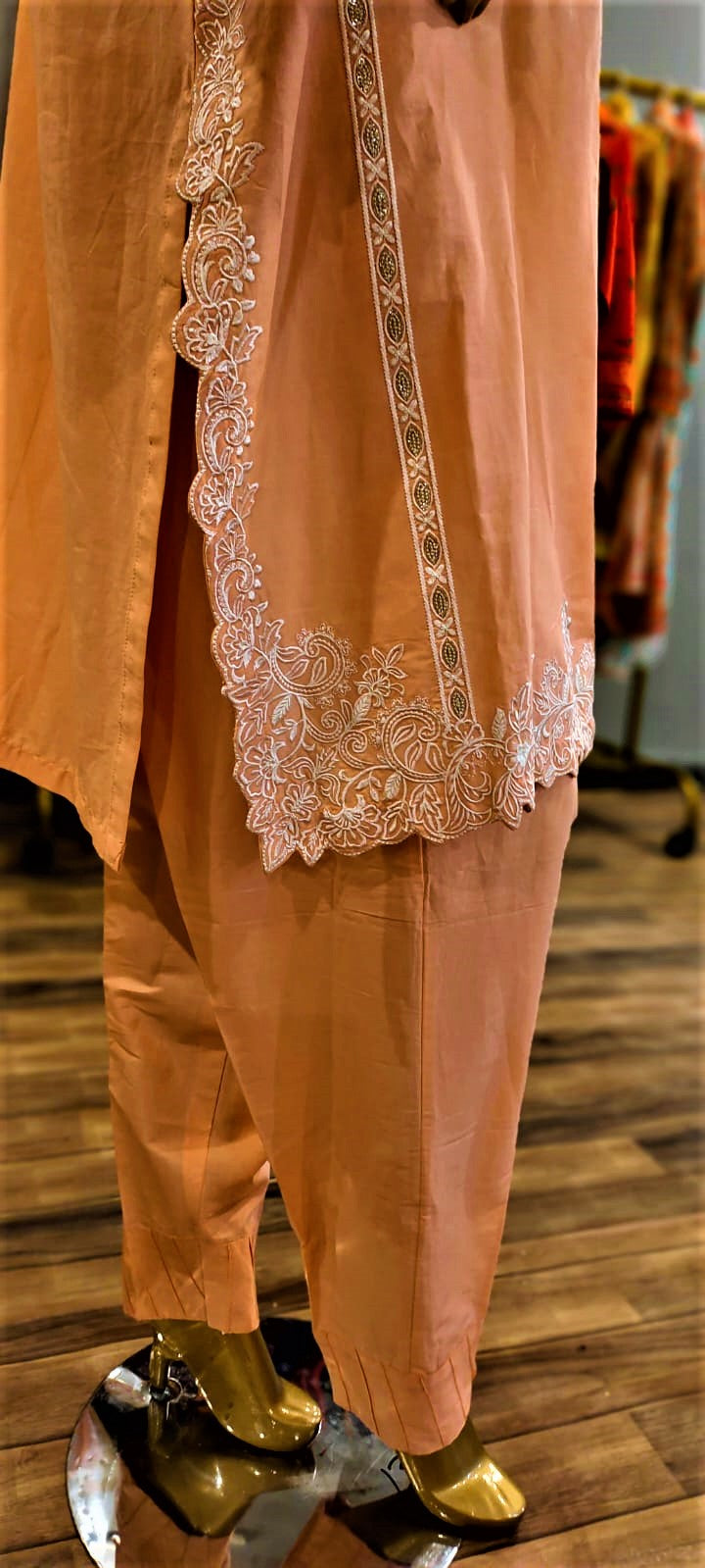 Ready to Wear- 3 Piece -Pink Colour Lawn ,  Embroidery Shirt (Neck, Sleeves, Daman) - Lawn Trousers & Net Embroidery  Dupatta.