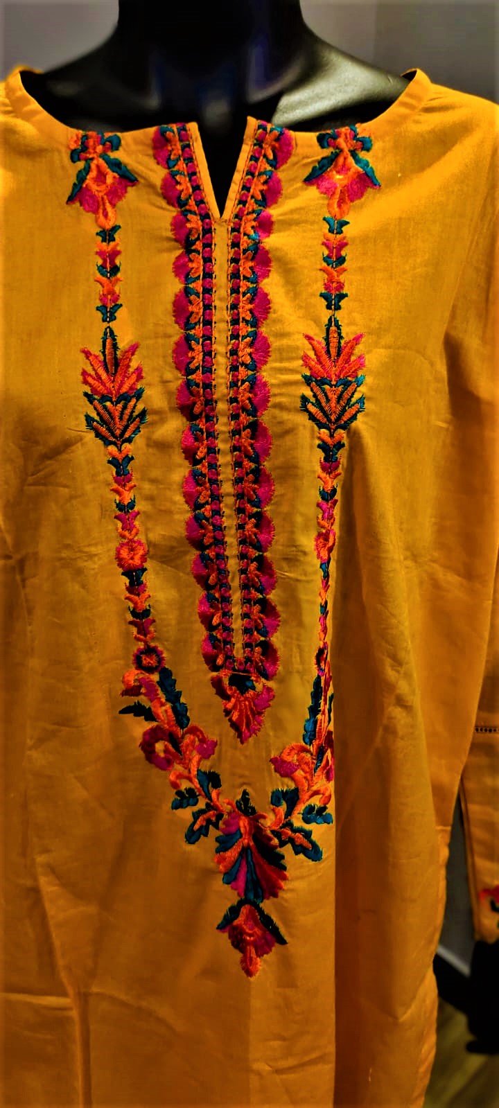 Ready to Wear- 2 Piece -Yellow Colour Lawn ,  Embroidery Shirt (Neck, Sleeves, Daman) with Lawn Trousers. (Copy)