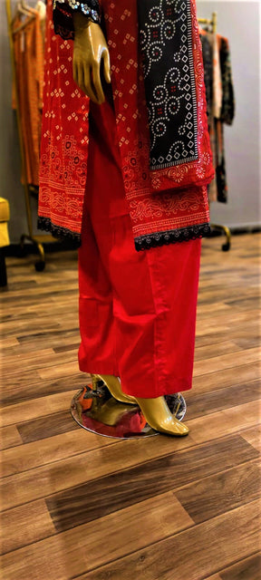 Ready to Wear- 3 Piece Red Color Lawn Embroidered  Neck Stitched Suit.