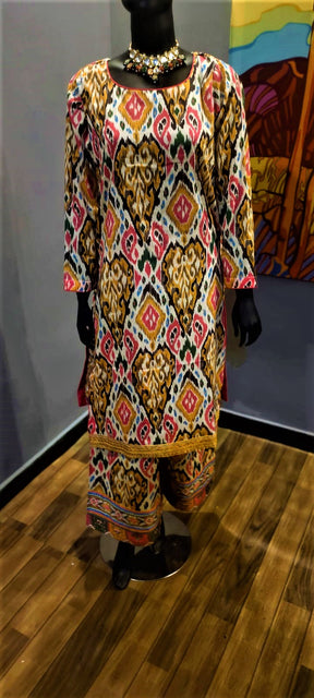 Ready to Wear- 2 Piece -Multi  Colour Lawn ,  Embroidery Shirt  with Lawn Plazo Trousers.